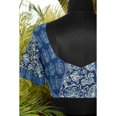 Indigo Block Print Upcycled Blouse - SSEthnics