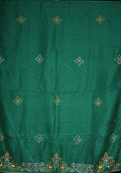 Green Leheriya Kota Silk Saree with Hand Embroidery - SSEthnics