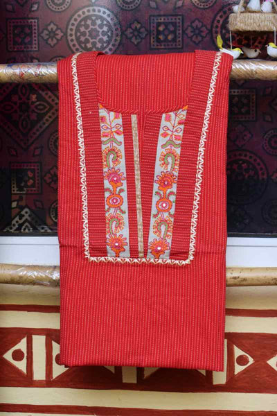 Red Kantha Cotton Embroidered Set - SSEthnics