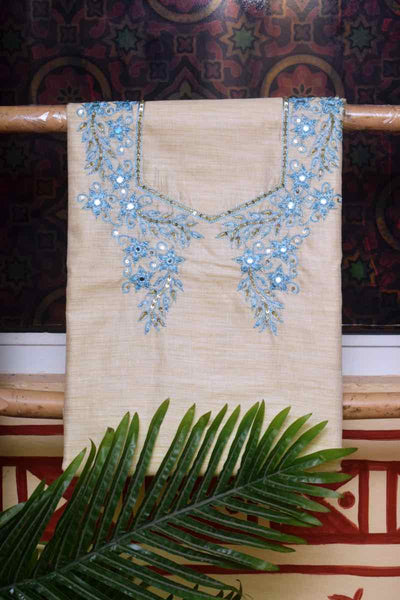 Cream Bhagalpuri Silk Suit with Hand Embroidery - SSEthnics