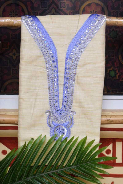 Cream Bhagalpuri Silk Suit with Hand Embroidery - SSEthnics