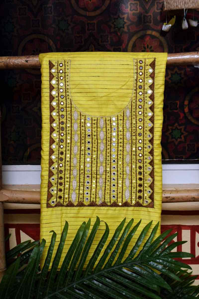 Yellow Bhagalpuri Silk Suit with Hand Embroidery - SSEthnics