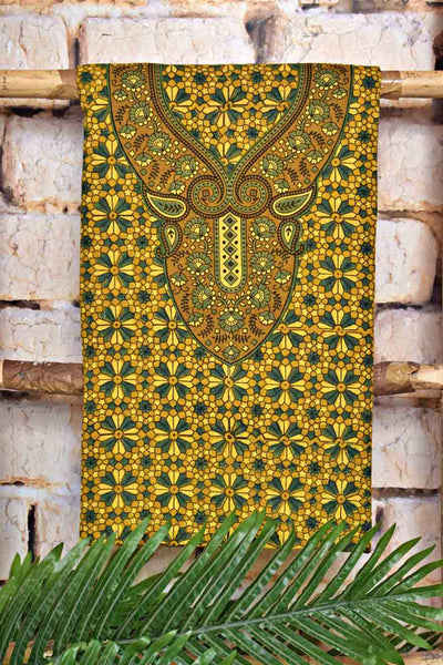 Yellow Ajrakh Cotton Suit with Neck Yoke - SSEthnics