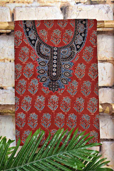 Madder Ajrakh Cotton Suit with Neck Yoke - SSEthnics