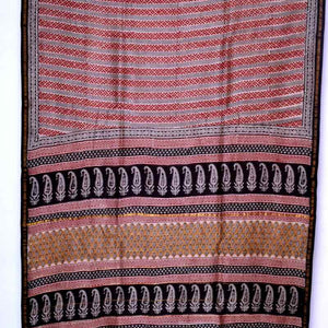 Maroon Bagru Block Print Chanderi Silk Saree - SSEthnics