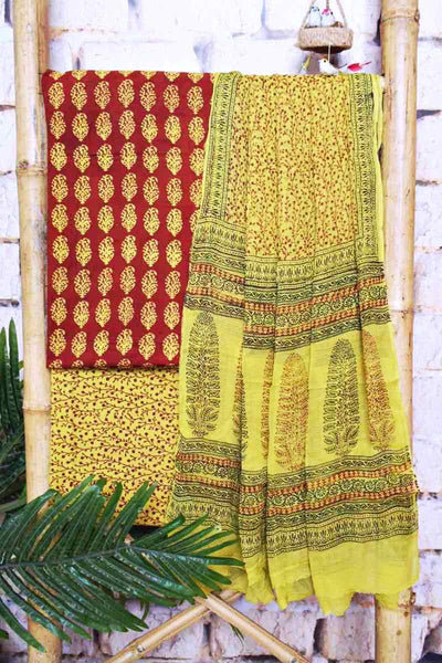 Bagh Cotton Suit with Cotton Dupatta - SSEthnics