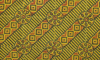 Yellow Ajrakh Triple Block Cotton Fabric - SSEthnics