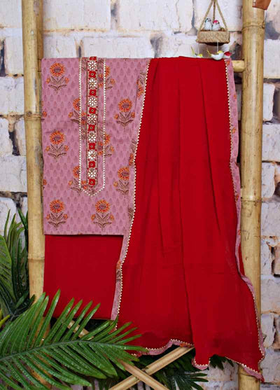 Pink Cotton Customised Jaipuri Block Print Set - SSEthnics