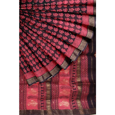 Pink Bagh Handloom Maheshwari Silk Saree with Zari Booti - SSEthnics