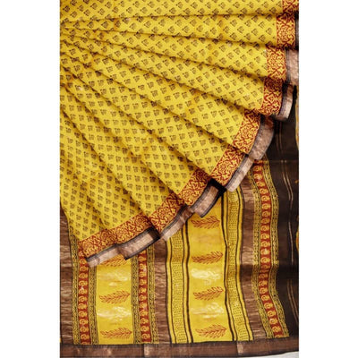 Yellow Bagh Handloom Maheshwari Silk Saree with Zari Booti - SSEthnics