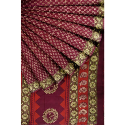 Red Bagru Cotton Block Print Saree - SSEthnics
