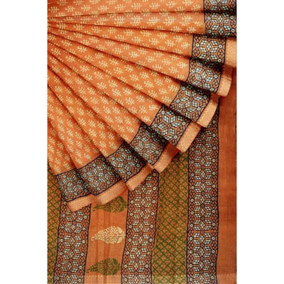 Yellow Bagru Cotton Block Print Saree with Zari - SSEthnics