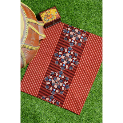 Madder Ajrakh Blouse with Embroidery- SSEthnics