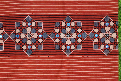 Madder Ajrakh Blouse with Embroidery- SSEthnics