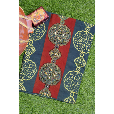 Green Ajrakh Blouse with Embroidery- SSEthnics