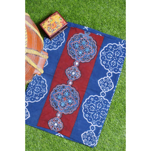 Indigo Ajrakh Blouse with Embroidery- SSEthnics