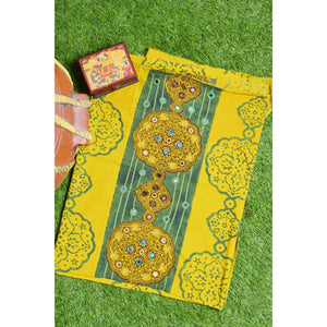 Yellow Ajrakh Blouse with Embroidery- SSEthnics