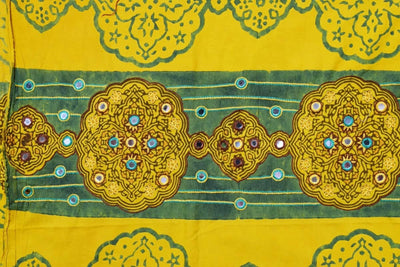 Yellow Ajrakh Blouse with Embroidery- SSEthnics