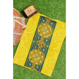 Yellow Ajrakh Blouse with Embroidery- SSEthnics