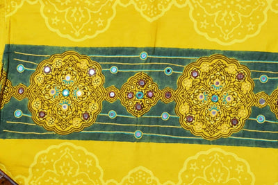 Yellow Ajrakh Blouse with Embroidery- SSEthnics