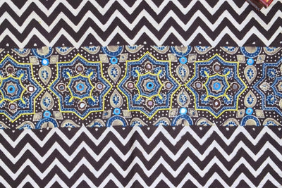 Black Ajrakh Blouse with Embroidery- SSEthnics