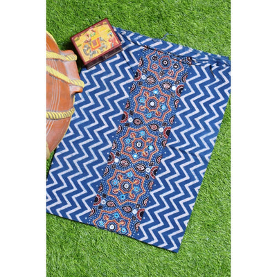 Indigo Ajrakh Blouse with Embroidery- SSEthnics