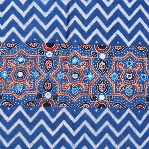 Indigo Ajrakh Blouse with Embroidery- SSEthnics