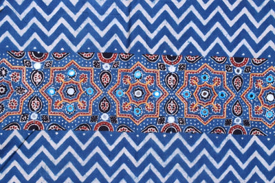 Indigo Ajrakh Blouse with Embroidery- SSEthnics