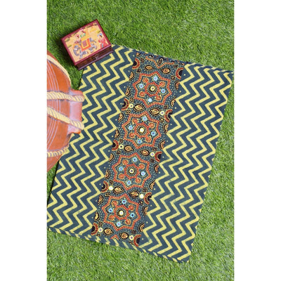 Green Ajrakh Blouse with Embroidery- SSEthnics