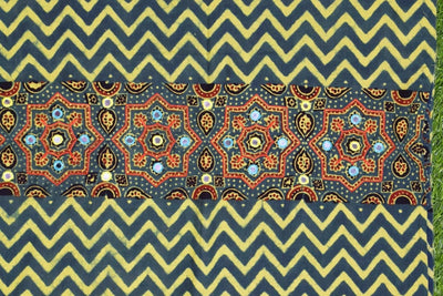 Green Ajrakh Blouse with Embroidery- SSEthnics