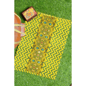 Yellow Ajrakh Blouse with Embroidery- SSEthnics