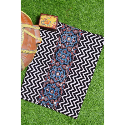 Black Ajrakh Blouse with Embroidery- SSEthnics