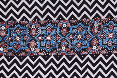 Black Ajrakh Blouse with Embroidery- SSEthnics