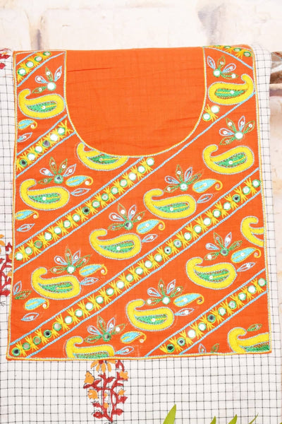 Cotton Hand Embroidered Kurti Fabric - SSEthnics