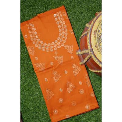 Orange Glazed Cotton Gold Block Print Kurti Fabric