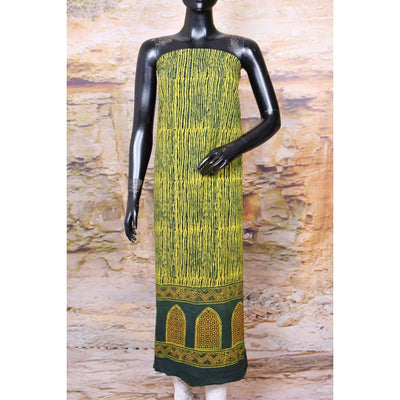 Green Ajrakh Block Print Designer Kurti Fabric