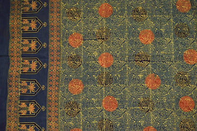 Green Ajrakh Block Print Designer Kurti Fabric