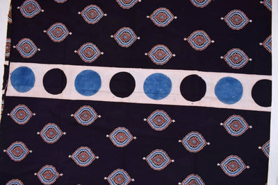 Black Ajrakh Block Print Designer Kurti Fabric