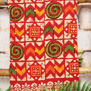 Red Batik Cotton Suit with Chiffon Dupatta