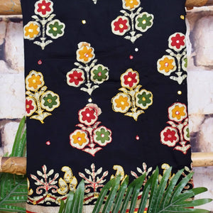 Black Batik Cotton Suit with Chiffon Dupatta