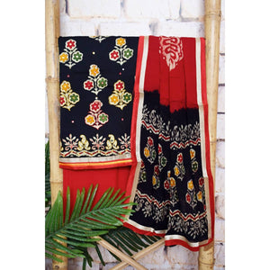 Black Batik Cotton Suit with Chiffon Dupatta