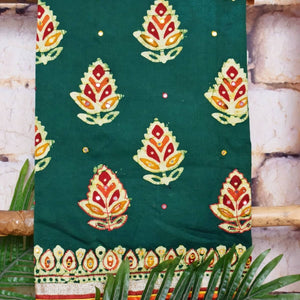 Green Batik Cotton Suit with Chiffon Dupatta