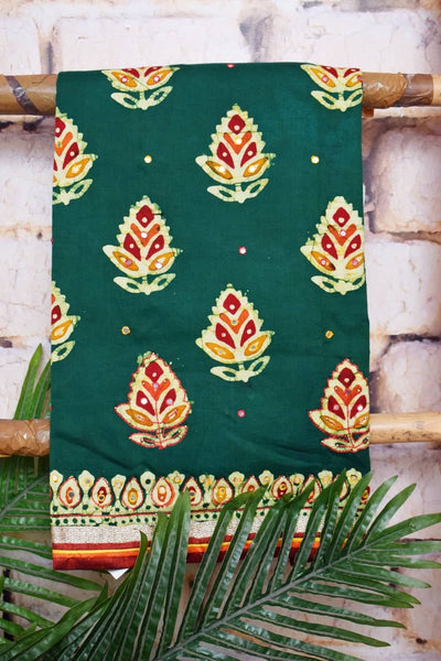 Green Batik Cotton Suit with Chiffon Dupatta