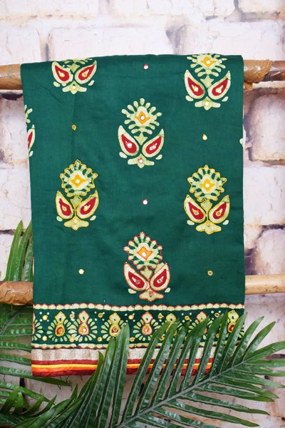 Green Batik Cotton Suit with Chiffon Dupatta