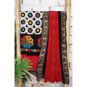 Black Batik Cotton Suit with Chiffon Dupatta
