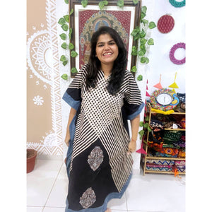 Black Ajrakh Block Print Designer Cotton Kaftan