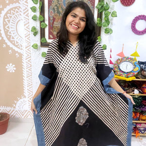 Black Ajrakh Block Print Designer Cotton Kaftan