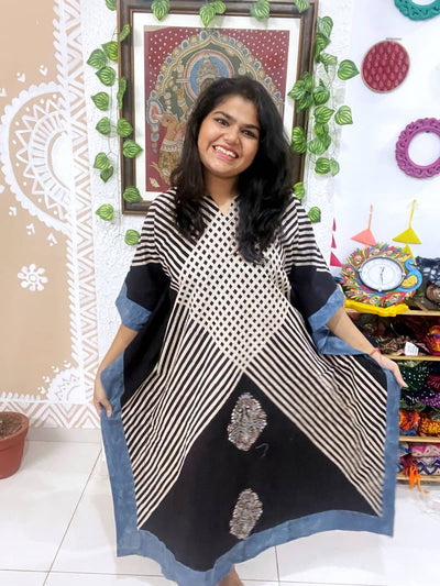 Black Ajrakh Block Print Designer Cotton Kaftan