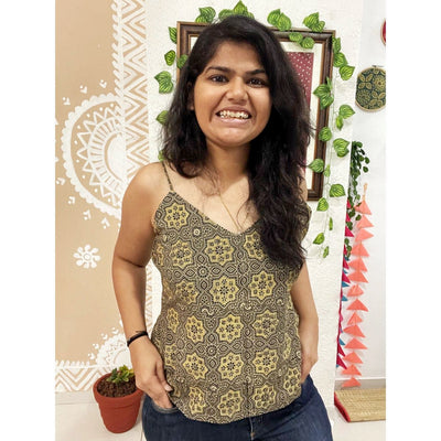 Brown Ajrakh Spaghetti Top
