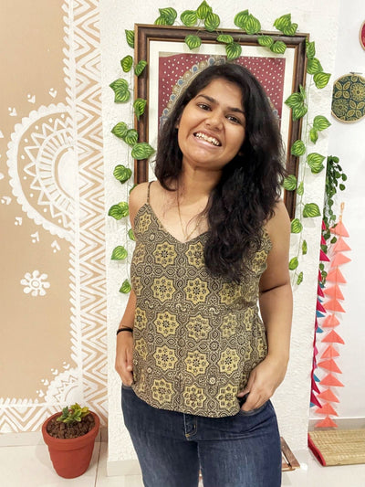 Brown Ajrakh Spaghetti Top